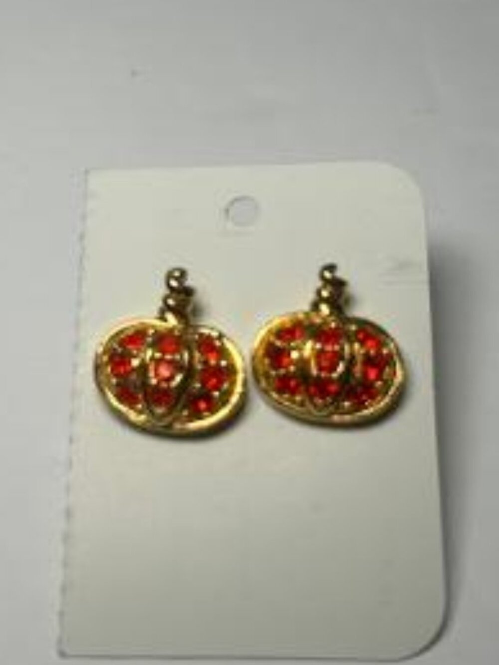 Avon Pumpkin Earrings Gold Tone Rhinestones Stud Halloween Fall Vintage